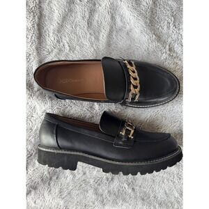 BCBGeneration Tinaa Black Lug Sole Loafers Chain Platform Chunky 9